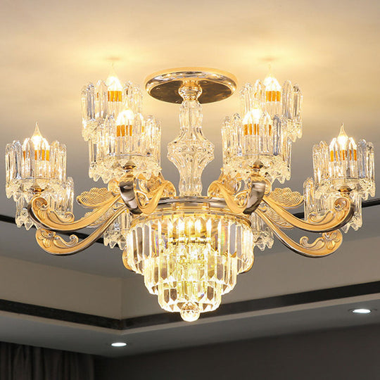 Gold Clear Crystal Drum Bedroom Chandelier: Modern Suspension Lighting Fixture 12 /