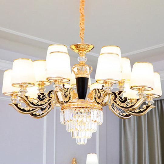 Modernist Opal Glass Gold Cone Chandelier With Crystal Accents - Stylish Pendulum Light 15 / White