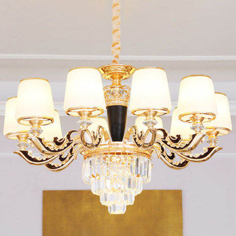 Modern Opal Glass Cone Chandelier With Gold Finish And Crystal Accents 10 / White