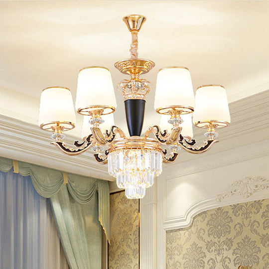 Opaline Glass Pendant Light Kit With Crystal Accent - Modern Gold Chandelier Design 6 /