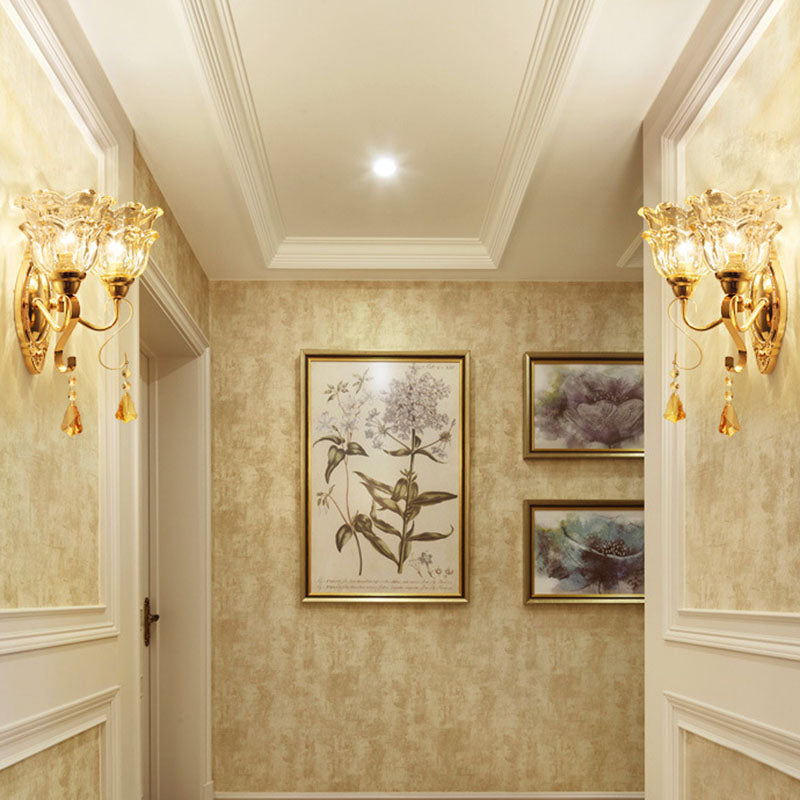 Contemporary Wall Mounted Lamp With Metallic Gold Finish And Geometrical Glass Shade