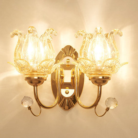 Contemporary Wall Mounted Lamp With Metallic Gold Finish And Geometrical Glass Shade 2 / C