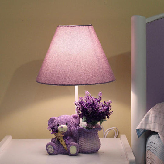 Kids Tapered Table Lamp In Purple With Fabric Shade - Perfect For The Bedroom