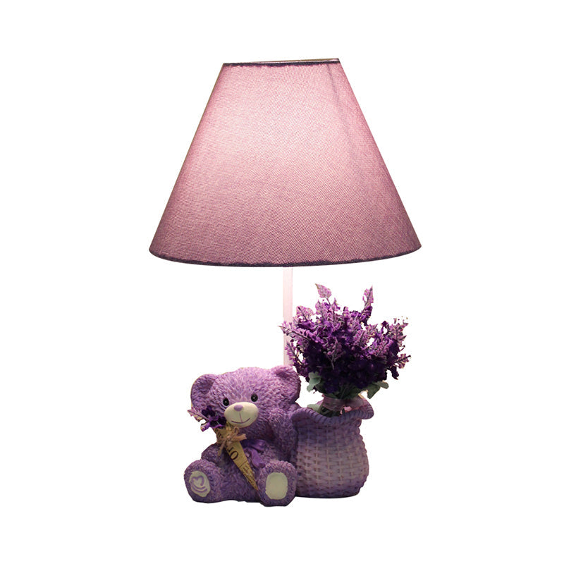 Kids Tapered Table Lamp In Purple With Fabric Shade - Perfect For The Bedroom