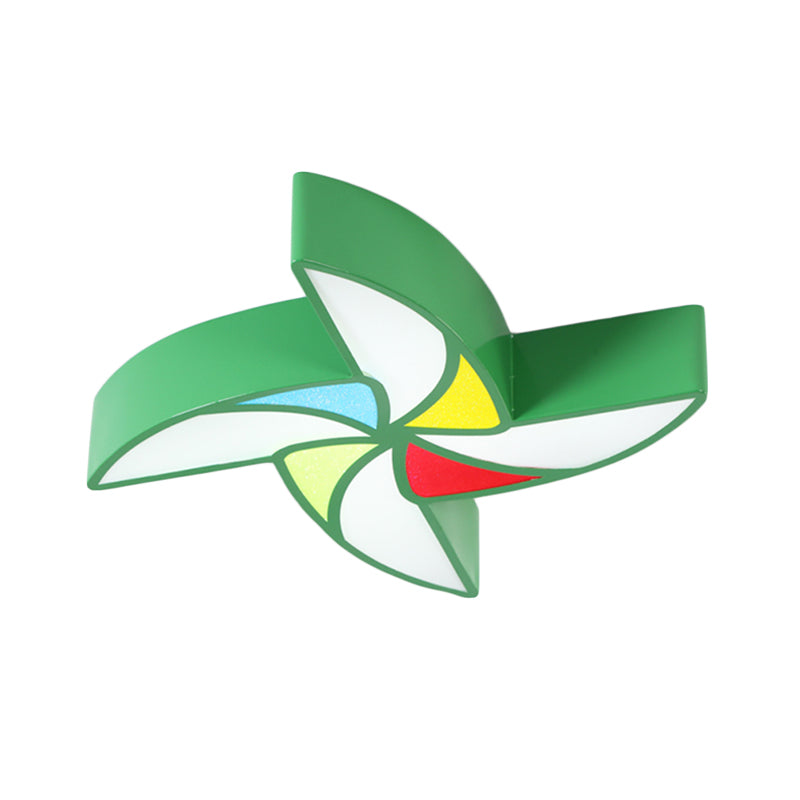 Modern Led Flush Mount Ceiling Light For Childs Bedroom - Toy Windmill Design