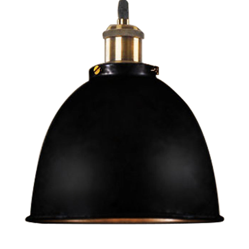 Lonie - Antique Style Dome Pendant Lamp 1 Light Wrought Iron Hanging Fixture With Cord In Black/Rust