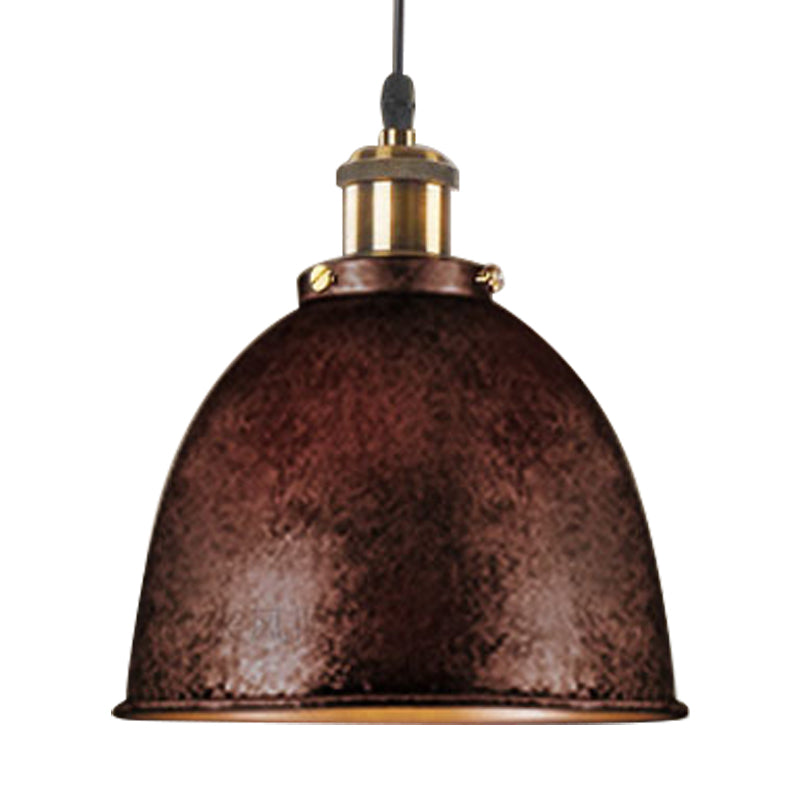 Lonie - Antique Style Dome Pendant Lamp 1 Light Wrought Iron Hanging Fixture With Cord In Black/Rust