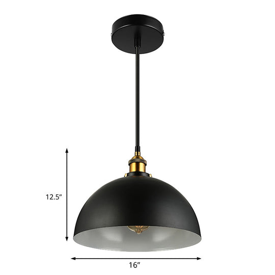 Antique Style Metallic Domed Pendant Light For Restaurant - Black/White 12’/16’ Dia