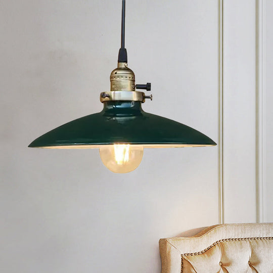Industrial Style Saucer Metal Pendant Ceiling Light In Black/White For Living Room Green