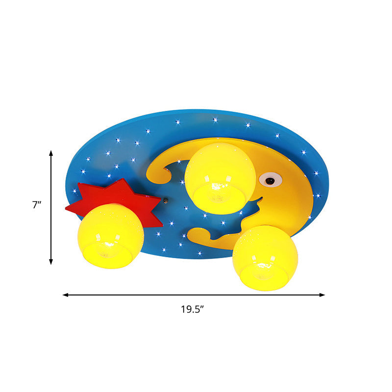 Blue Led Cartoon Ceiling Lamp For Child’s Bedroom - Wood Night View Flush Mount Light