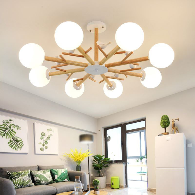 Modern Wooden Led Branch Chandelier Light - Beige Hanging Ceiling For Living Room