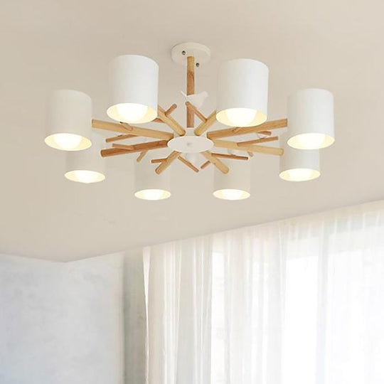 Modern Wooden Led Branch Chandelier Light - Beige Hanging Ceiling For Living Room