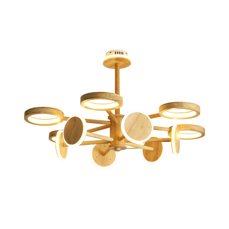 Japanese Radial Wooden Chandelier With Led Lights For Living Room Décor