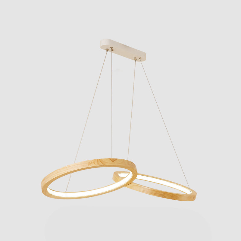 Modern Led Wooden Ring Chandelier Light - Beige For Dining Room