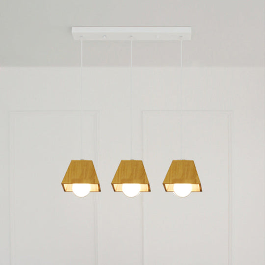 Nordic Wooden Dining Room Ceiling Light - Tapered Shape With 3 Led Pendant Lights