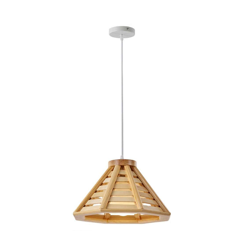 Contemporary Wooden Pendant Ceiling Light With Cream Glass Shade - Single-Bulb Dining Room Hanging