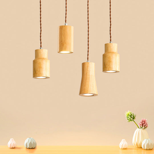 Simple Wooden Led Kitchen Suspension Light In Beige - Geometric Shaped Ceiling Pendant