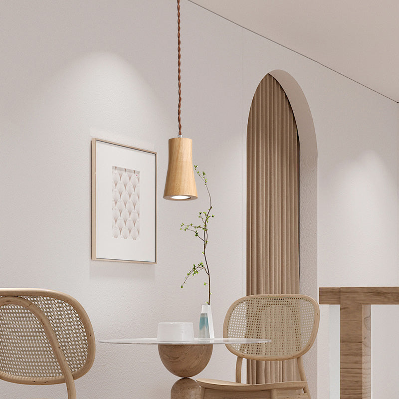 Simple Wooden Led Kitchen Suspension Light In Beige - Geometric Shaped Ceiling Pendant Wood / B