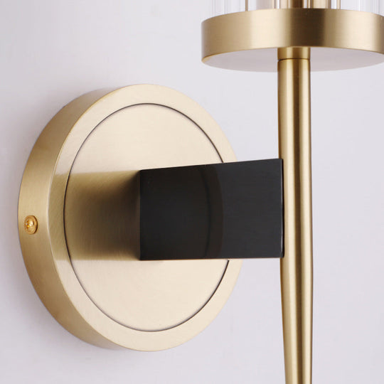 Gold Fluted Glass Wall Mount Lamp - Simple Cylinder Light Fixture