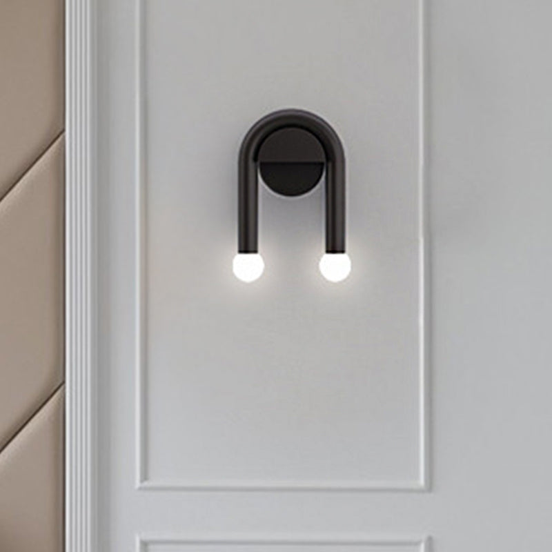 Contemporary U-Shaped 2-Light Black Wall Mounted Lighting With Opal Glass Shade