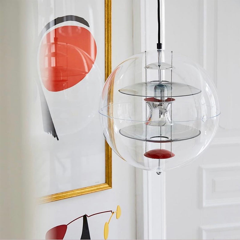 Global Ceiling Pendant With Clear Glass And Inner Layered Shade - Modern 1-Light Down Lighting