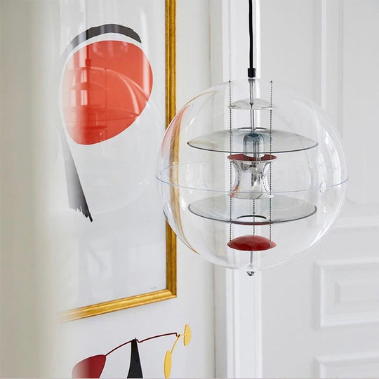 Global Ceiling Pendant With Clear Glass And Inner Layered Shade - Modern 1-Light Down Lighting