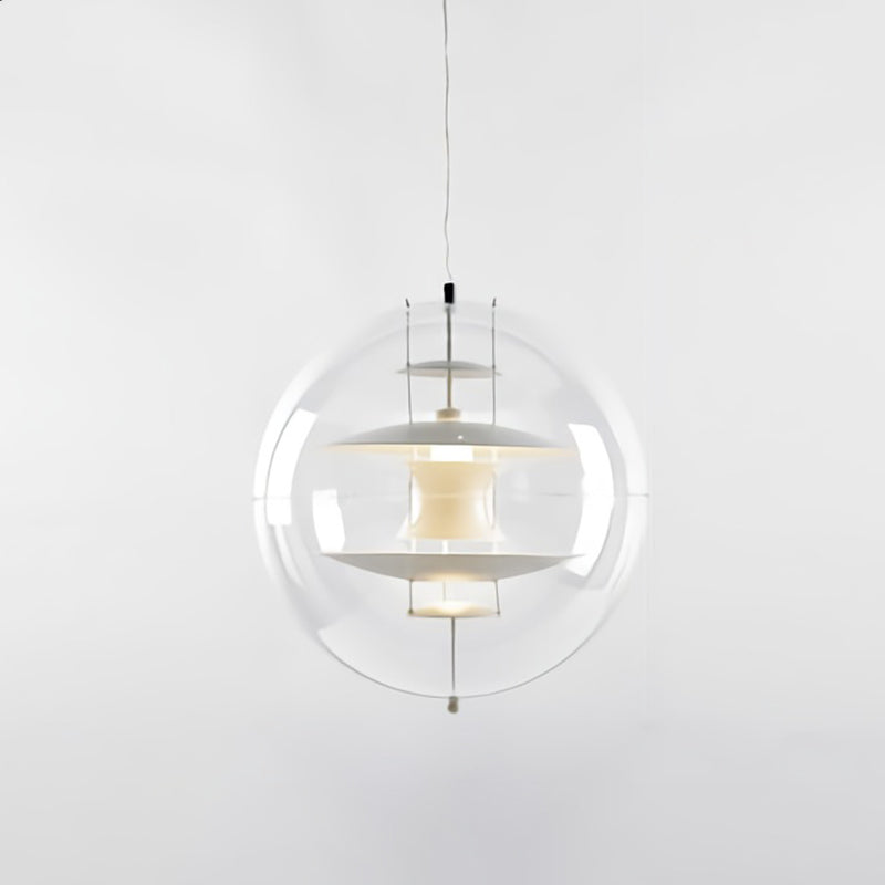 Global Ceiling Pendant With Clear Glass And Inner Layered Shade - Modern 1-Light Down Lighting White