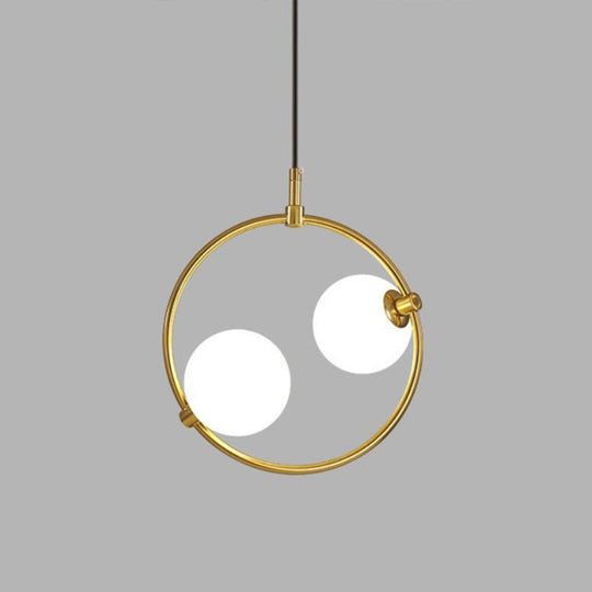 Minimalist Milky Glass Pendant Light With Gold Pendulum - Orb Ceiling