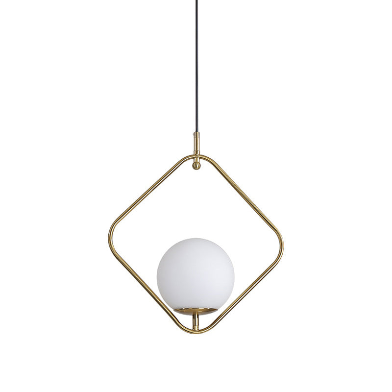 Minimalist Milky Glass Pendant Light With Gold Pendulum - Orb Ceiling