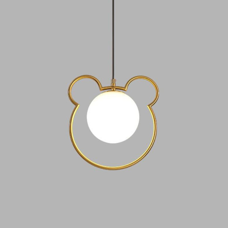 Minimalist Milky Glass Orb Pendant Light With Gold Pendulum And Metal Frame / C