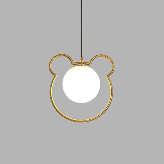 Minimalist Milky Glass Orb Pendant Light With Gold Pendulum And Metal Frame / C