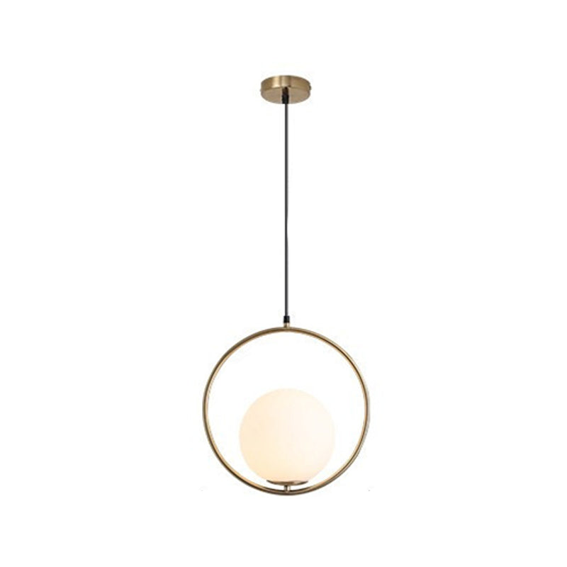 Contemporary Gold Sphere Drop Lamp With Cream Glass Shade - Ideal Ceiling Light For Bedroom