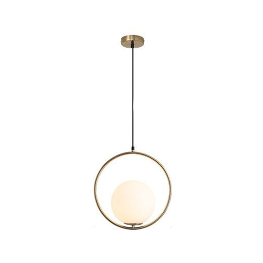 Contemporary Gold Sphere Drop Lamp With Cream Glass Shade - Ideal Ceiling Light For Bedroom
