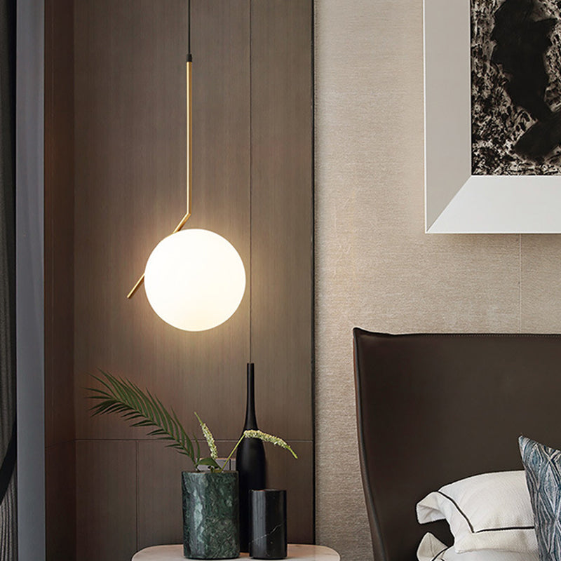 Contemporary Gold Sphere Drop Lamp: 1 Bulb Cream Glass Hanging Ceiling Light For Bedroom
