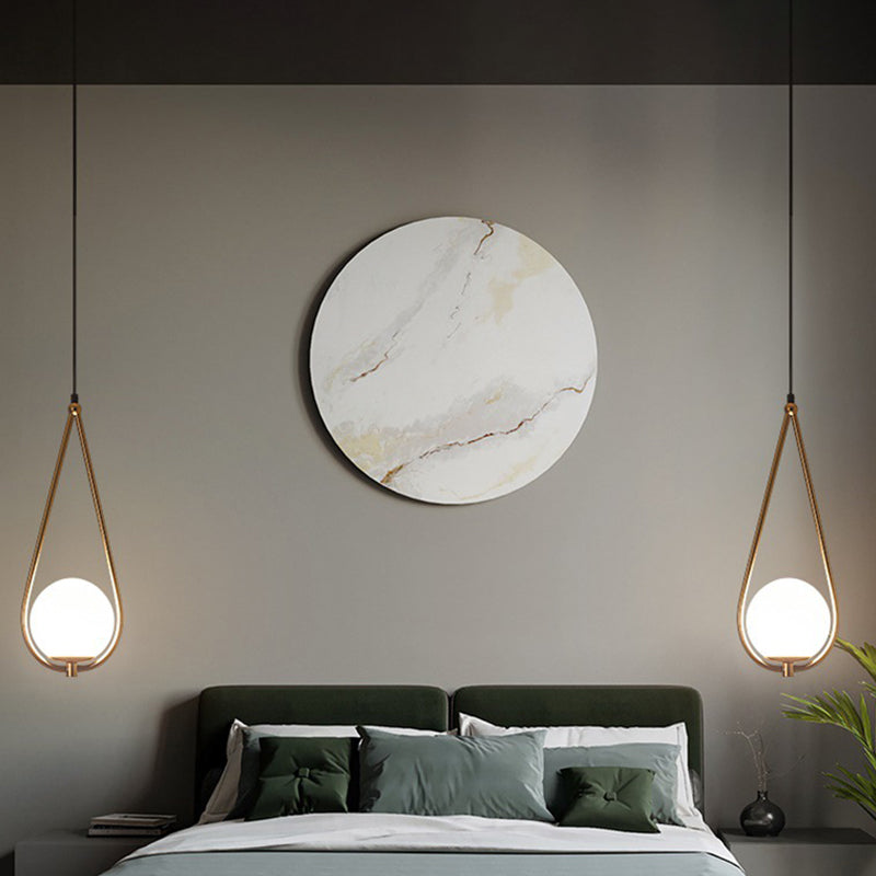 Contemporary Gold Sphere Drop Lamp: 1 Bulb Cream Glass Hanging Ceiling Light For Bedroom / Small D