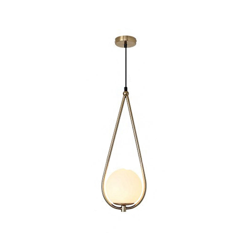 Contemporary Gold Sphere Drop Lamp: 1 Bulb Cream Glass Hanging Ceiling Light For Bedroom