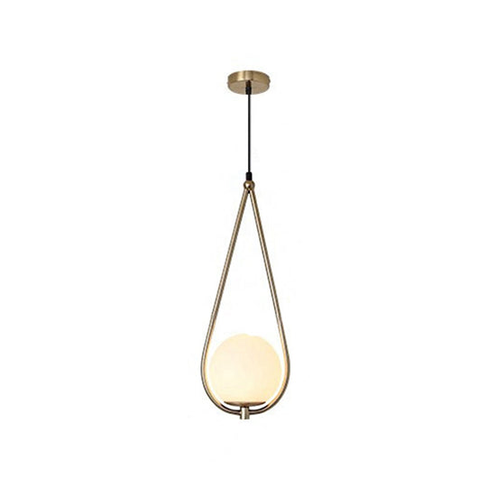 Contemporary Gold Sphere Drop Lamp: 1 Bulb Cream Glass Hanging Ceiling Light For Bedroom