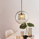 Modern Clear Glass Orb Pendant Light With Mesh Cage - 1 Head Hanging Ceiling Lighting Silver Gray /