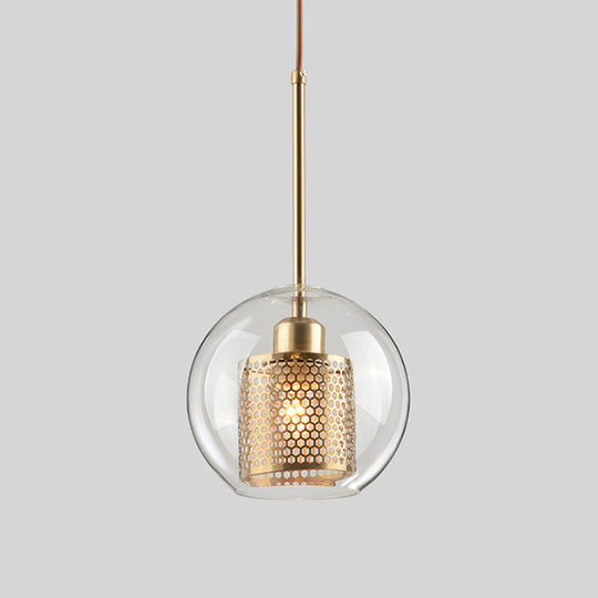 Metal Cylinder Pendant Lamp With Glass Shade For Contemporary Dining Room Lighting Gold / Small
