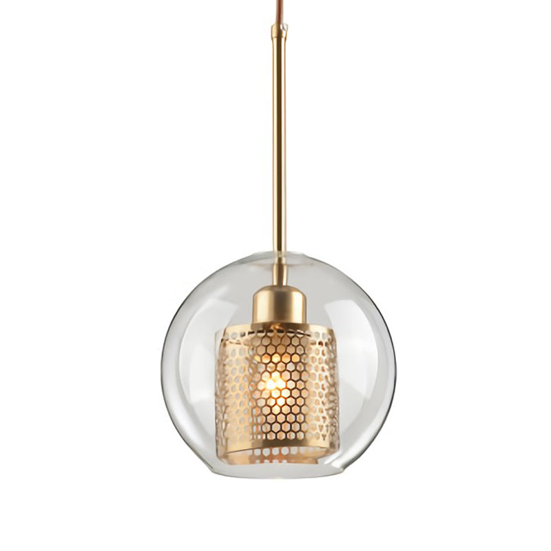 Contemporary Metal Pendant Light With Glass Shade For Dining Room