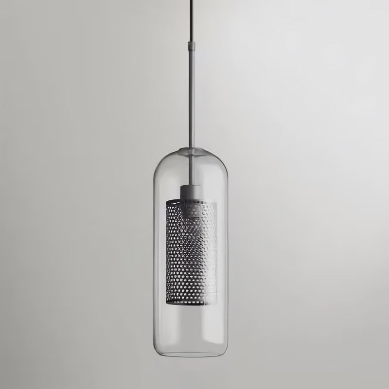Metal Cylinder Pendant Lamp With Glass Shade For Contemporary Dining Room Lighting Silver / Small