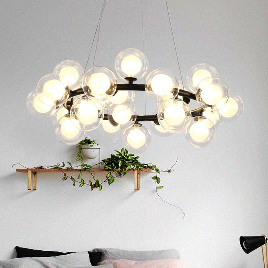 Simple Chandelier Light Fixture: 25-Bulb Dining Room Hanging Lamp Kit with Round Glass Shade