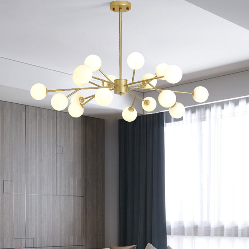 Opal Glass Sphere Gold Chandelier Pendant Light for Modern Living Rooms
