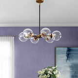 Minimal Gold And Black Bubble Chandelier - 6 Lights Glass Pendant Lighting