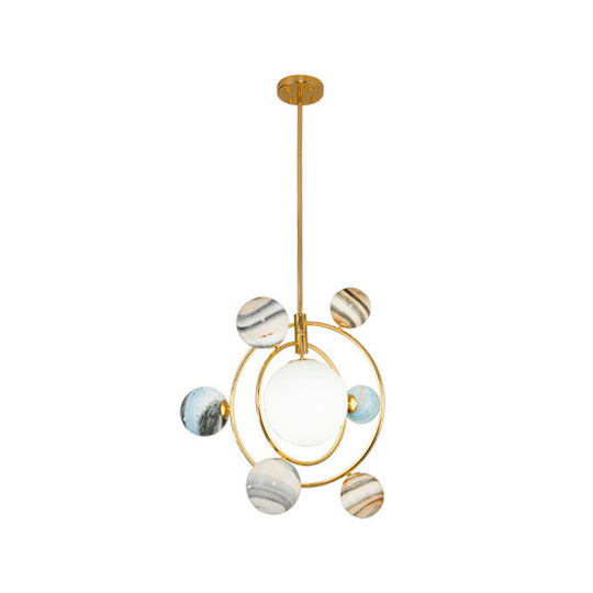 Solar System Chandelier Pendant Light Kit - Stained Glass Modern Style Gold For Living Room