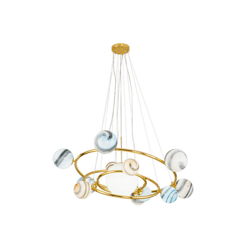 Solar System Chandelier Pendant Light Kit - Stained Glass Modern Style Gold For Living Room