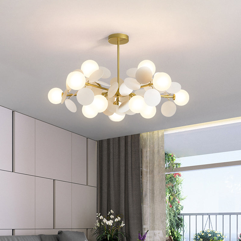 Contemporary Brass Sphere Chandelier Lamp With Milky Glass Pendant Lighting And Multi-Circle