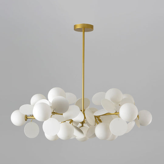 Contemporary Brass Sphere Chandelier Lamp With Milky Glass Pendant Lighting And Multi-Circle