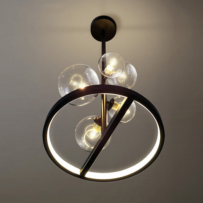 Modern Clear Glass Bubble Chandelier 5 Light Black Pendant Light with Loop Bottom
