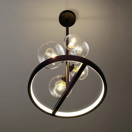 Modern Clear Glass Bubble Chandelier 5 Light Black Pendant Light with Loop Bottom